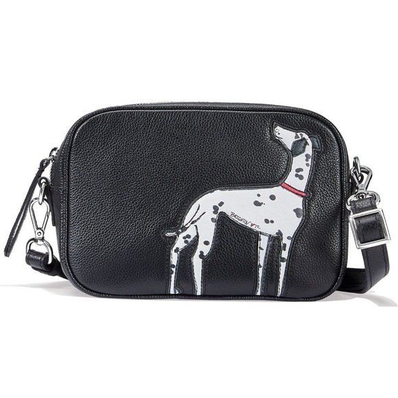 Brighton Central Bark PATCH DALMATION Black Leather Crossbody Bag Purse NWT $285